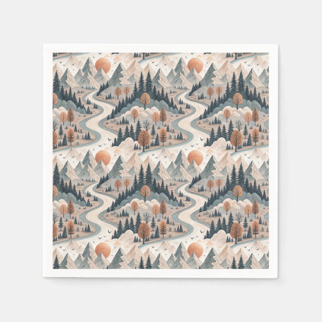 Bergflusslandschaft Boho abstraktes Muster Kunst Serviette (Vorderseite)