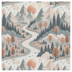 Bergflusslandschaft Boho abstraktes Muster Kunst Stoff