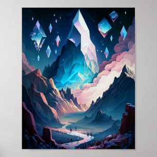 Berggipfel der Kristallfantasy Landschaft Poster