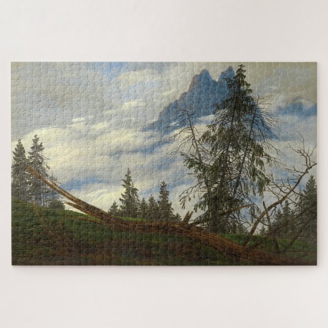 Berggipfel mit treibenden Wolken - Friedrich Puzzle (Horizontal)