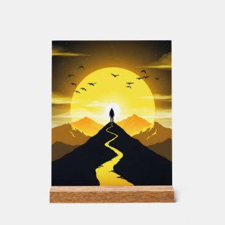 Berggipfel-Silhouette mit einem windenden Sockel Acrylschild