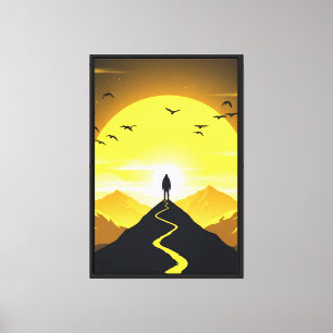 Berggipfel-Silhouette mit einem windenden Sockel Leinwanddruck