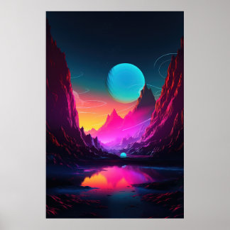 Bergglühen: Synthwave Berggipfel in der Stille Poster