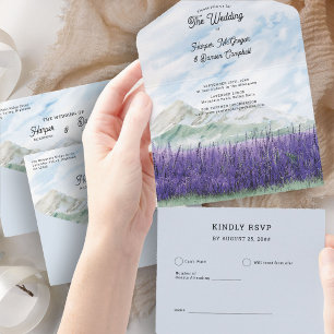 Berghochzeit Lavendel Wiese Wasserfarbe All In One Einladung