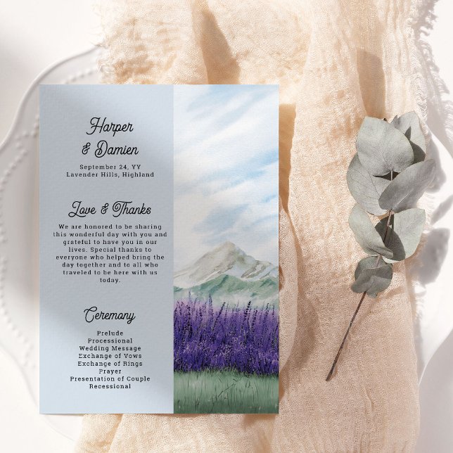 Berghochzeit Wasserfarbe Lavendel Landschaft Programm (Wedding Program from my Mountain Lavender Wedding Collection)