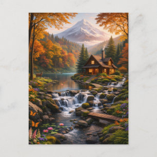 Berghütte im herbstlichen Glanz, friedliche Natur Einladungspostkarte