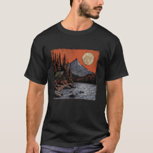 Berghütte Moonlit Rustikale Naturlandschaft Des De T-Shirt