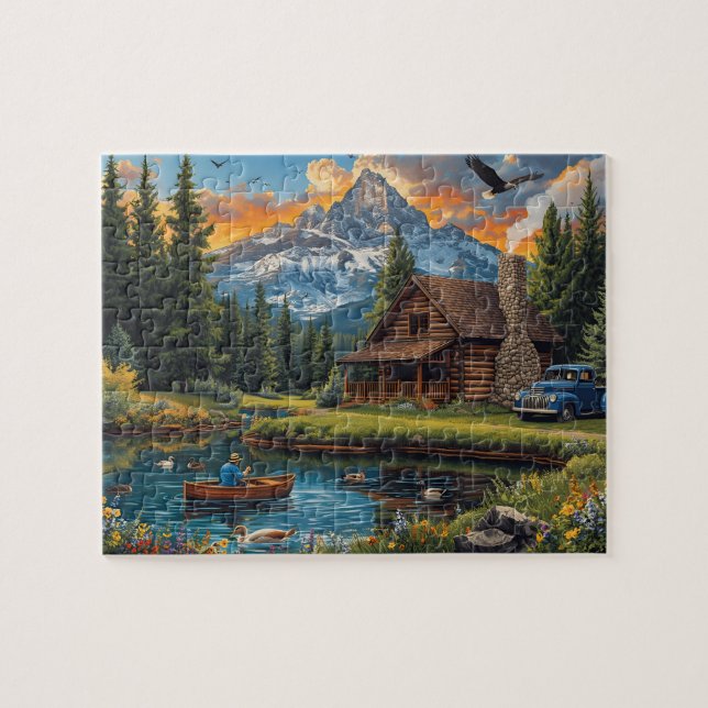 Berghütte Morgenstille Puzzle (Horizontal)
