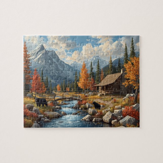 Berghüttenbären Herbstbach Szene Puzzle (Horizontal)