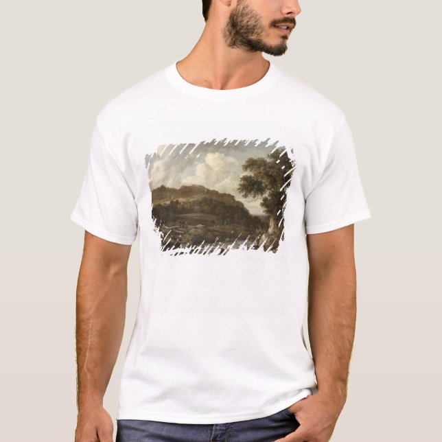 Bergige bewaldete Landschaft mit einem Strom T-Shirt (Vorderseite)