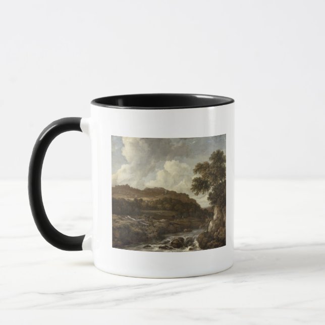 Bergige bewaldete Landschaft mit einem Strom Tasse (Links)