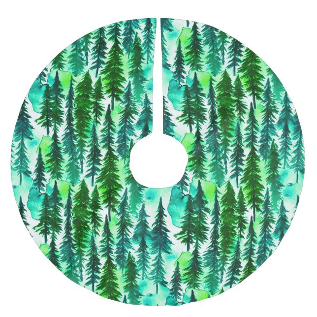 Bergkiefernwald Wasserfarbe Polyester Weihnachtsbaumdecke (Vorderseite)