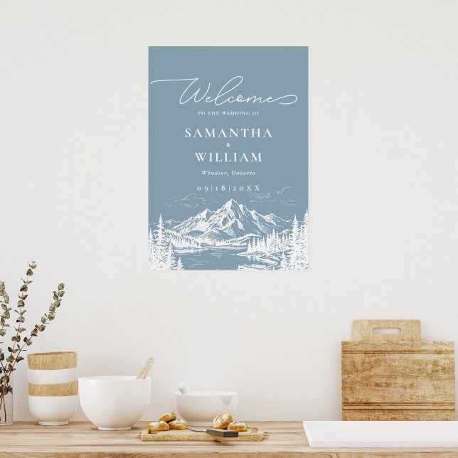 Bergkulisse Hochzeits-Willkommensschild Poster (Küche)