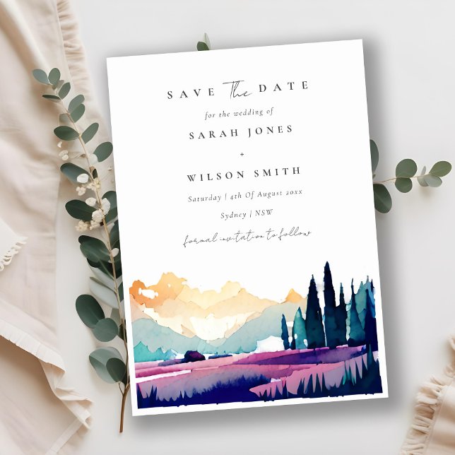 Bergland Lilac Felder Pine Trees Landschaft Save The Date (Von Creator hochgeladen)