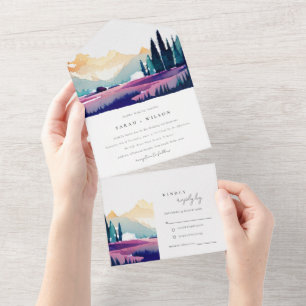 Bergland Lilac Fields Landschaft Hochzeit All In One Einladung