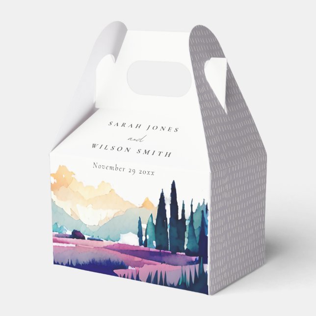 Bergland Lilac Fields Landschaft Hochzeit Geschenkschachtel (Vorderseite)