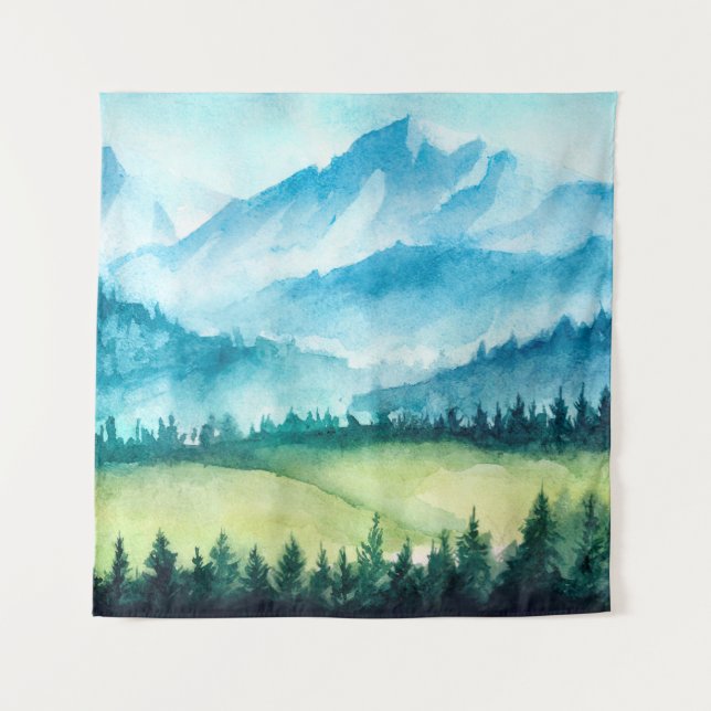 Berglandschaft. Aquarellbild. Wandteppich (Vorderseite)