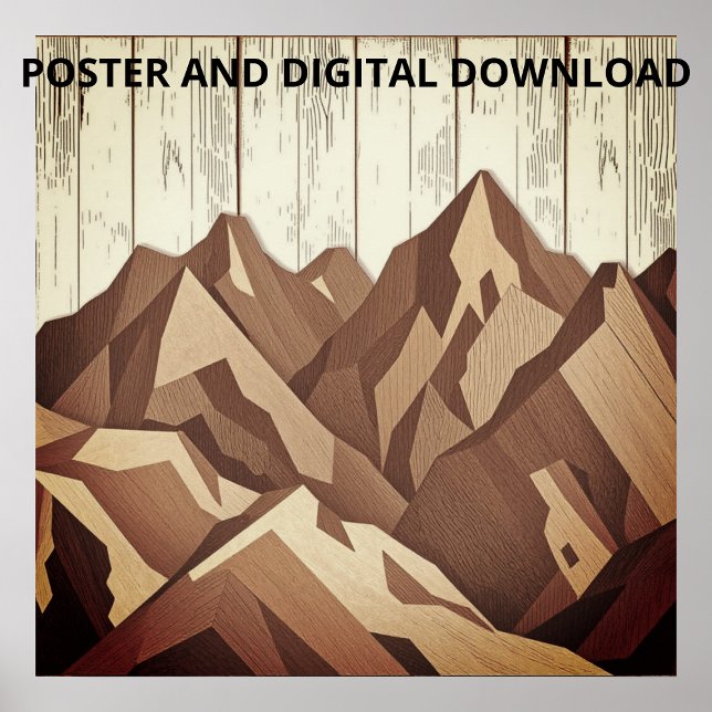 Berglandschaft auf dem rustikalen Waldgrund Poster (Von Creator hochgeladen)