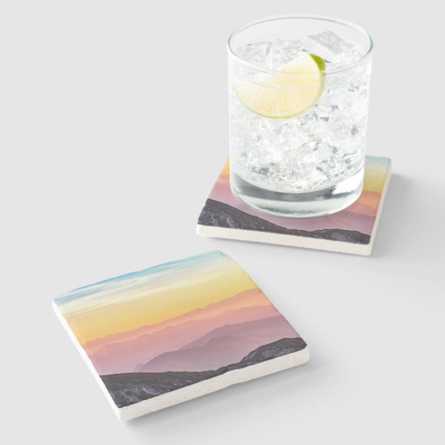 Berglandschaft bei Sonnenuntergang Steinuntersetzer (Seitenansicht)