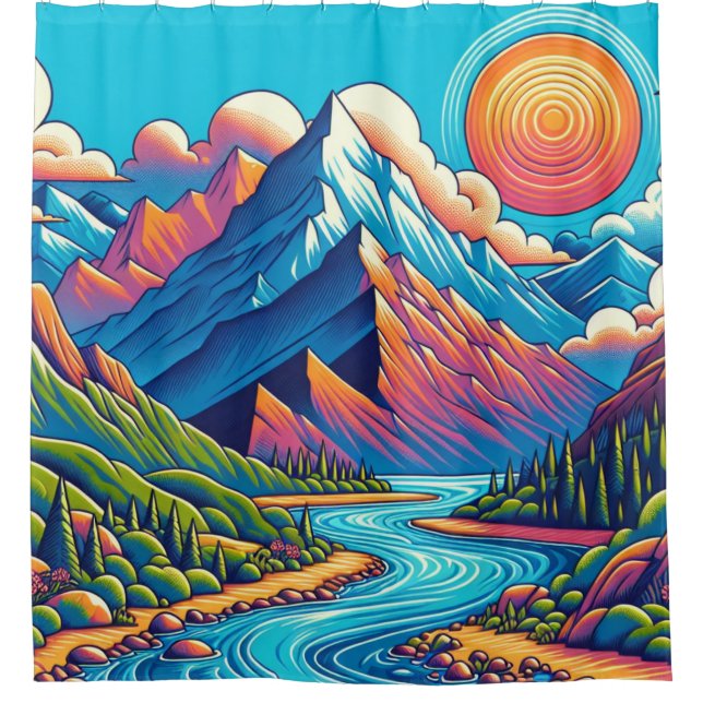 Berglandschaft Duschvorhang (Vorderseite)