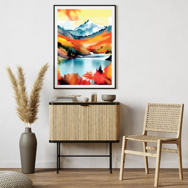 Berglandschaft Herbstsee Inspiriert Fotodruck (Mountain Landscape Lake Autumn-Inspired Photo Print)