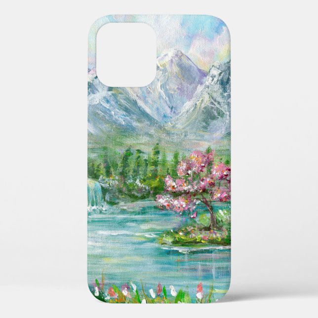 Berglandschaft im Frühling. Original Acrylhand p Case-Mate iPhone Hülle (Rückseite)