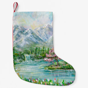 Berglandschaft im Frühling. Original Acrylhand p Kleiner Weihnachtsstrumpf
