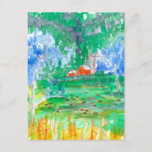 Berglandschaft Kühe Roter Stall Wir haben bewegt Postkarte