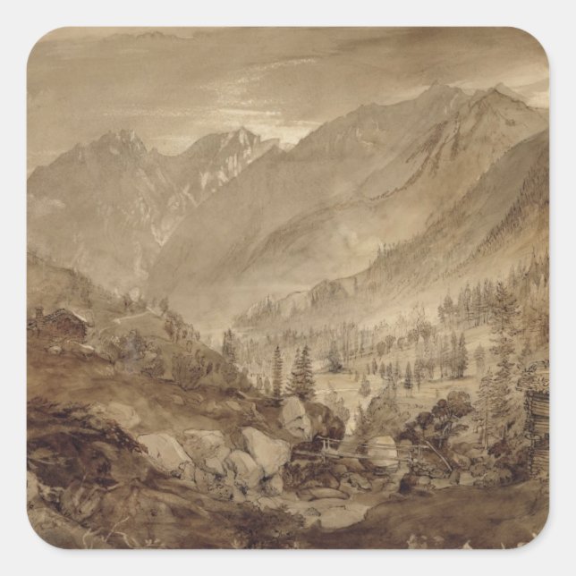 Berglandschaft, Macugnaga, 1845 (Stift & braun Quadratischer Aufkleber (Vorderseite)
