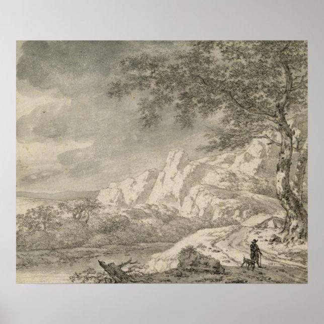 Berglandschaft mit einem Wanderer Poster (Vorne)