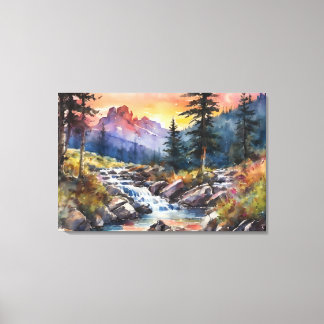 Berglandschaft mit einem Wasserfall bei Sonnenunte Leinwanddruck