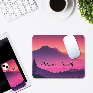 Berglandschaft mit Sonnenuntergang Silhouette Mousepad