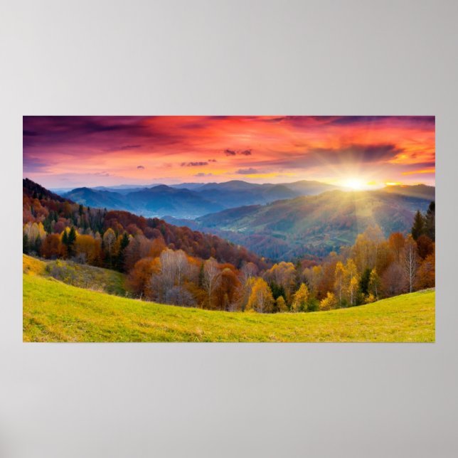 Berglandschaft mit Wald Poster (Vorne)