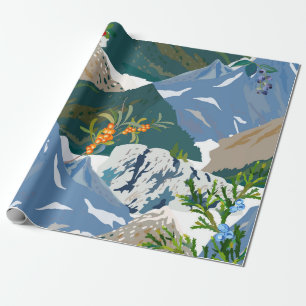 Berglandschaft und wilde Beere. Seamless-Vintag Geschenkpapier