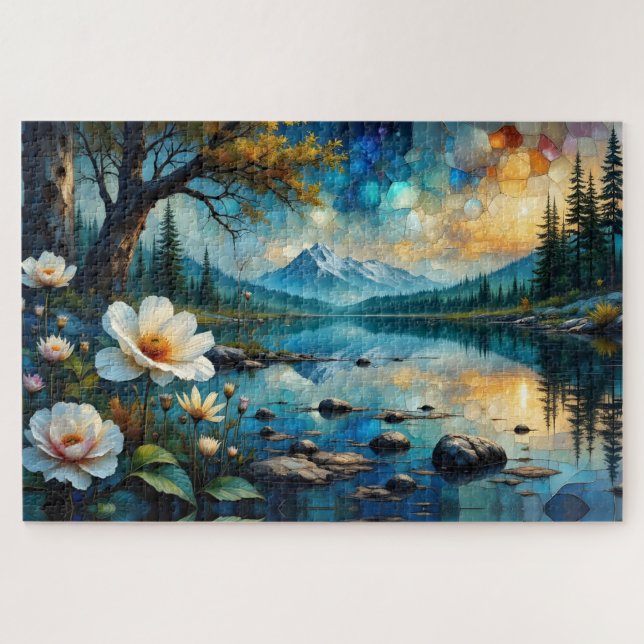 Berglandschaft Wasserreflexion Puzzle (Horizontal)