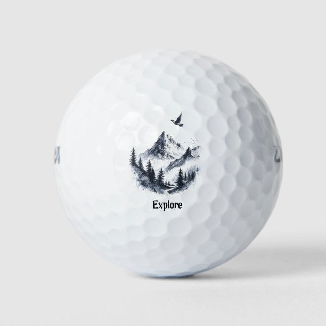 Berglandschaft Zeichnend mit Flying Bird Golfball (Vorderseite)