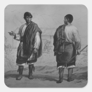 Bergleute des Chilen, eingraviert von F. Lehnert Quadratischer Aufkleber