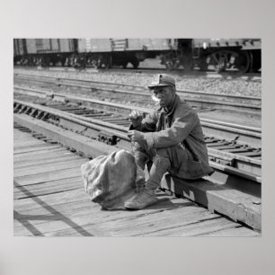 Bergleute in den Bahnhofsarealen, 1938. Altes Foto Poster