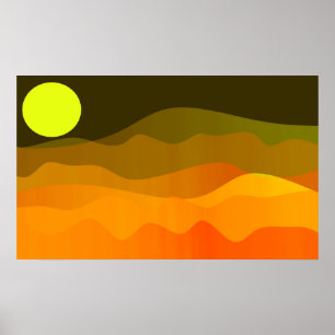 Bergmoon Landschaft Minimalistisch Retrostil Poster
