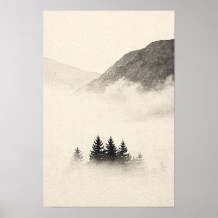 Bergnebel-Monochrom-Natur Poster