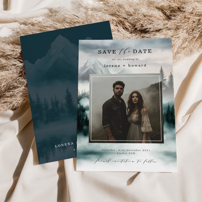 Bergnebel Pinienwald Save the Date Foto Einladung (Von Creator hochgeladen)