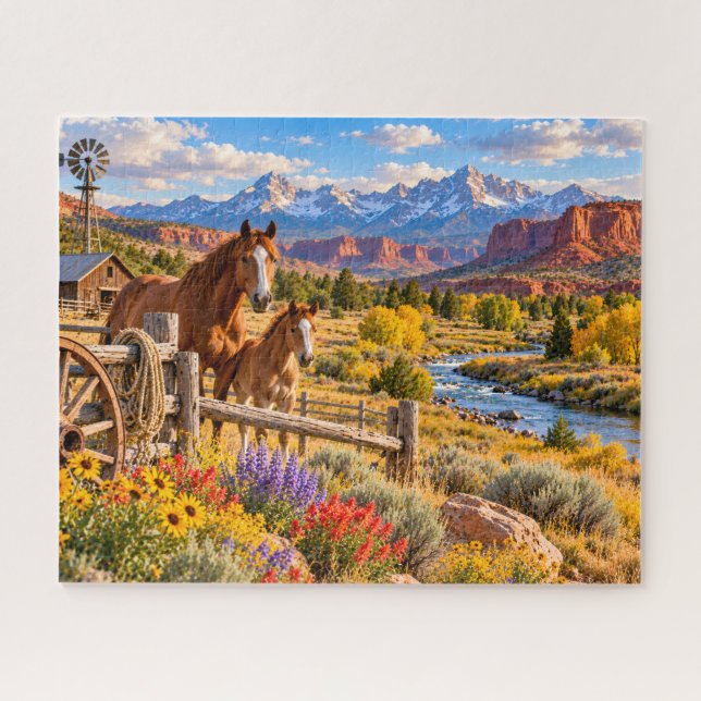 Bergpferd Ranch Szene Puzzle (Horizontal)