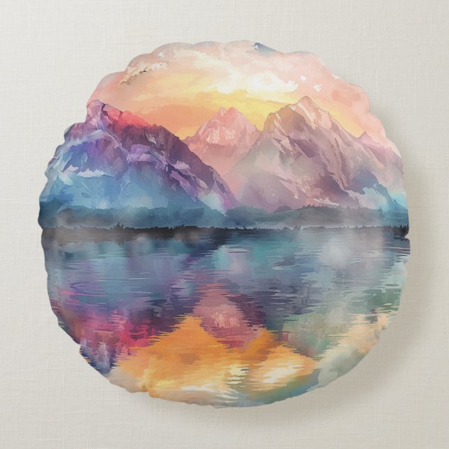 Bergrelevtion: Wasserfarbenes Rundwurfkissen Rundes Kissen (Vorderseite)