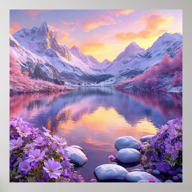 Bergsee bei Sonnenaufgang Poster (Vorne)