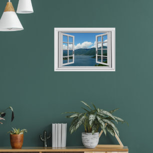 Bergsee Blick Trompe l'oeil Falsches Fenster Poster