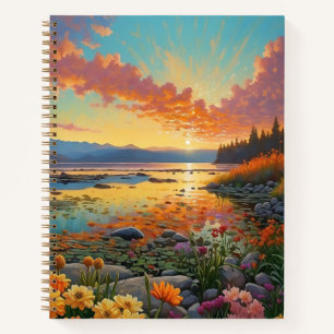 Bergsee-Blumen-Kunst Notizbuch
