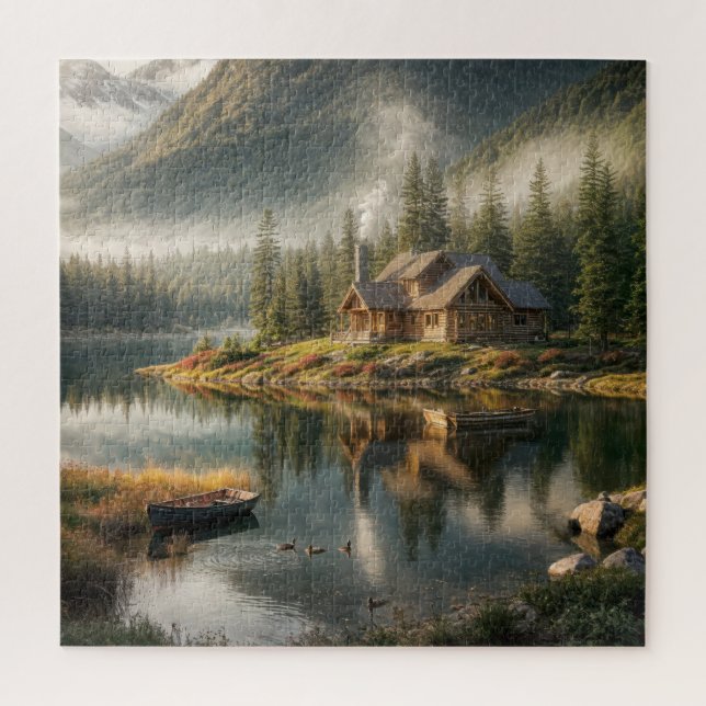 Bergsee Cabin mit Rowboat Puzzle (Vertikal)