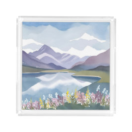 Bergsee | Florale Aquarell-Landschaft Acryl Tablett
