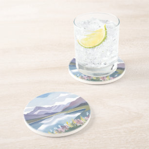 Bergsee   Florale Aquarell-Landschaft Getränkeuntersetzer