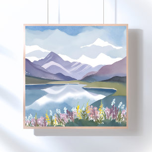 Bergsee   Florale Aquarell-Landschaft Poster